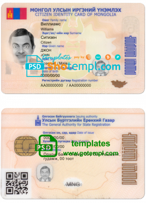 Mongolia ID card template in PSD format, fully editable