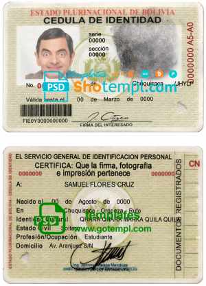 Bolivia ID card template in PSD format, fully editable