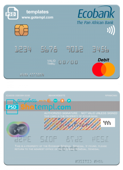 Senegal Ecobank Sénégal mastercard template in PSD format