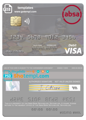 Seychelles Absa Bank Seychelles visa debit card template in PSD format