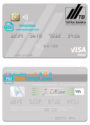 Slovakia Tatra Banka visa debit card template in PSD format