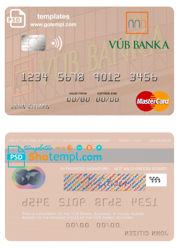 Slovakia VÚB Banka mastercard template in PSD format