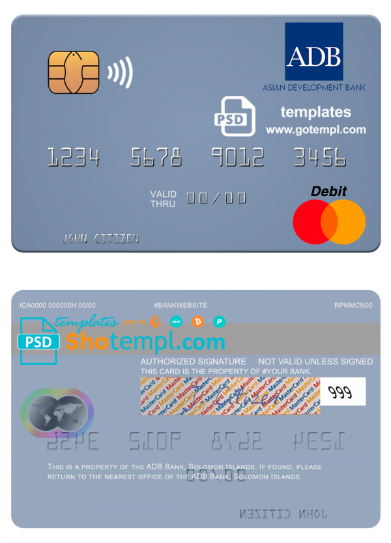 Solomon Islands ADB Bank mastercard credit card template in PSD format