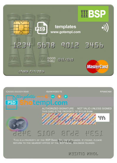 Solomon Islands BSP Bank mastercard credit card template in PSD format