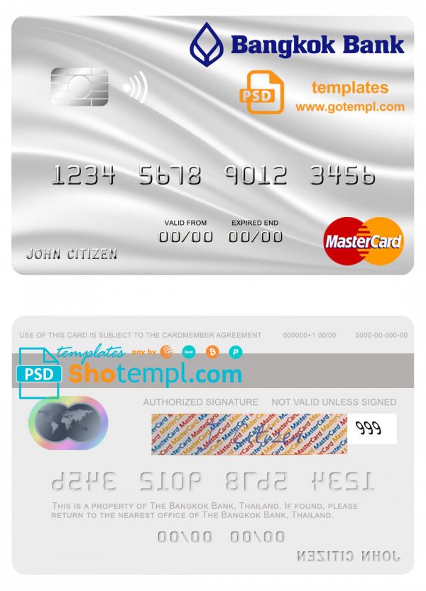 Thailand Bangkok Bank mastercard template in PSD format