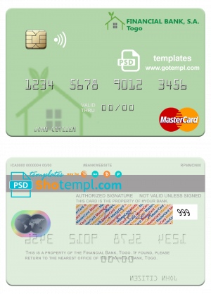 Togo Financial Bank mastercard template in PSD format