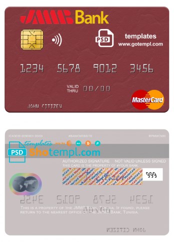 Tunisia JMMB Bank mastercard template in PSD format