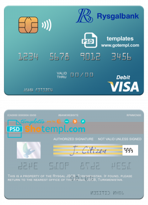 Australia Rural Bank visa card debit card template in PSD format, fully editable
