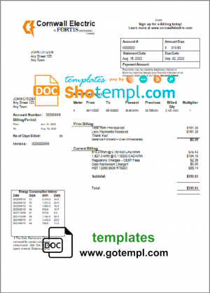 France electricity EDF utility bill template Word and PDF format, good for address prove, 2 pages