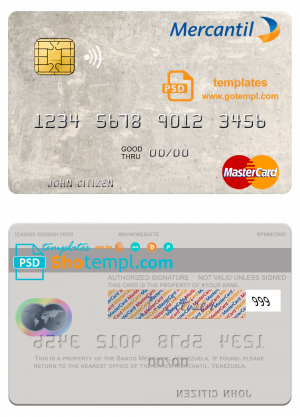 Venezuela Banco Mercantil mastercard template in PSD format