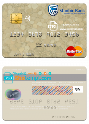 Zimbabwe Stanbic Bank mastercard credit card template in PSD format
