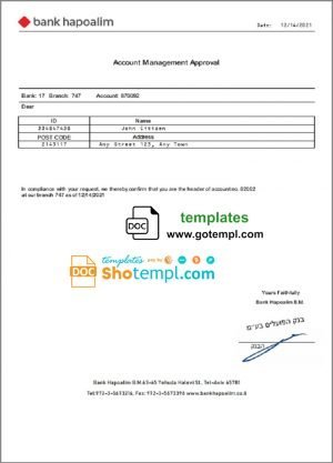 Israel Bank Hapoalim Account Management Approval template in Word and PDF format