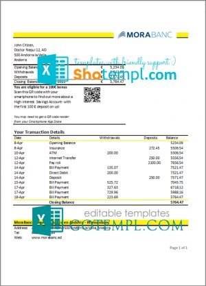 Monaco Julius Bar bank statement easy to fill template in Word and PDF format