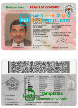 Burkina Faso driving license template in PSD format, fully editable