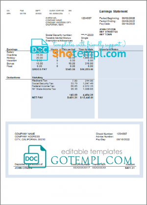 after joy pay stub template in Word and PDF format