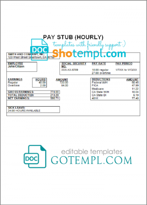 merit circle pay stub template in Word and PDF format