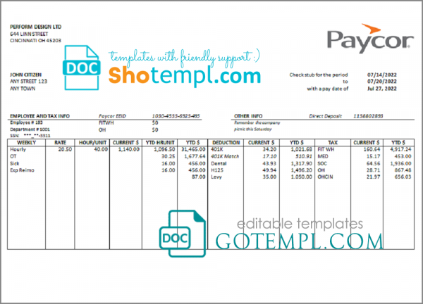 clean sweep pay stub template in Word and PDF format