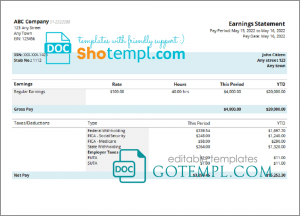 # unique one pay stub template in Word and PDF format