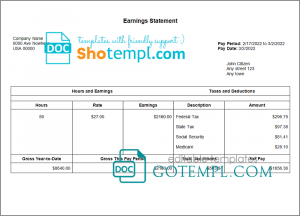 look out pay stub template in Word and PDF format