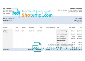 save more pay stub template in Word and PDF format