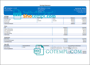 value call pay stub template in Word and PDF format