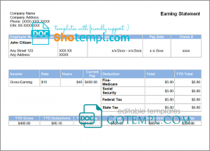 square deal pay stub template in Word and PDF format