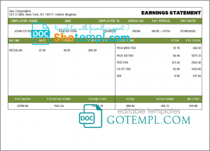good smell pay stub template in Word and PDF format