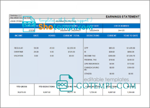 # cross wise pay stub template in Word and PDF format