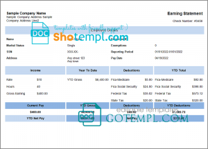 double dash pay stub template in Word and PDF format