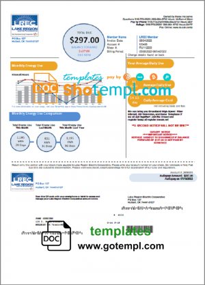 USA Oklahoma LREC Lake Region utility bill template in Word and PDF format