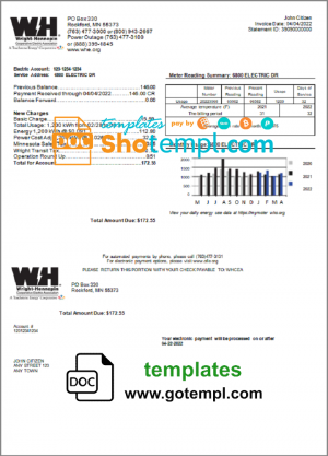 USA Minnesota Wright-Hennepin utility bill template in Word and PDF format