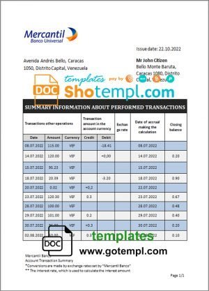 Argentina Banco Patagonia bank statement template in Excel and PDF format