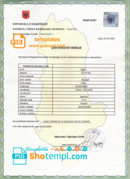 Albania death certificate template in PSD format, fully editable