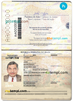 Brazil passport template in PSD format, fully editable, 2019 – present (background color changed)