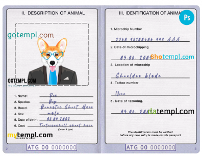 free Antigua and Barbuda dog (animal, pet) passport PSD template