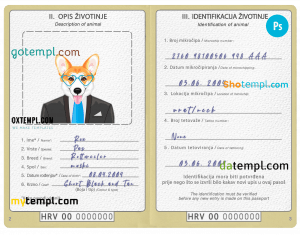 free Bosnia and Herzegovina dog (animal, pet) passport PSD template, fully editable