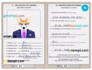free Brazil dog (animal, pet) passport PSD template, completely editable