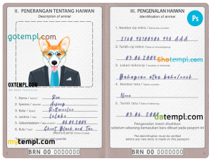 free Brunei dog (animal, pet) passport PSD template, completely editable