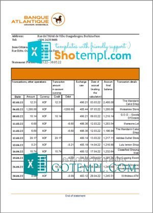 Macedonia Halkbank bank statement Excel and PDF template