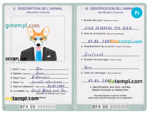 free Burkina Faso dog (animal, pet) passport PSD template, fully editable