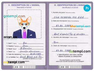 free Canada dog (animal, pet) passport PSD template, fully editable