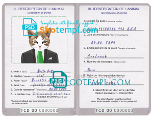 free Chad cat (animal, pet) passport PSD template, fully editable