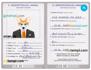 free Chad dog (animal, pet) passport PSD template, completely editable