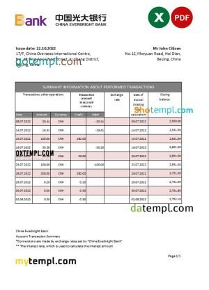 Bank of Hope company checking account statement Word and PDF template