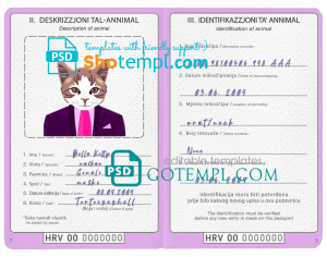 free Croatia cat (animal, pet) passport PSD template, fully editable