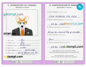 free Ukraine dog (animal, pet) passport PSD template, fully editable