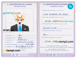 free Cuba dog (animal, pet) passport PSD template, completely editable