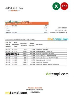 Romania Revolut bank statement Word and PDF template, 2 pages