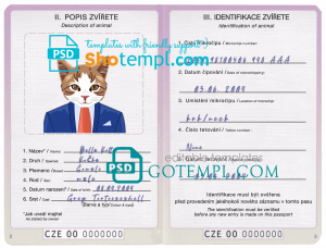 free Spain cat (animal, pet) passport PSD template, completely editable