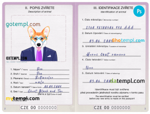 free Czech Republic dog (animal, pet) passport PSD template, completely editable